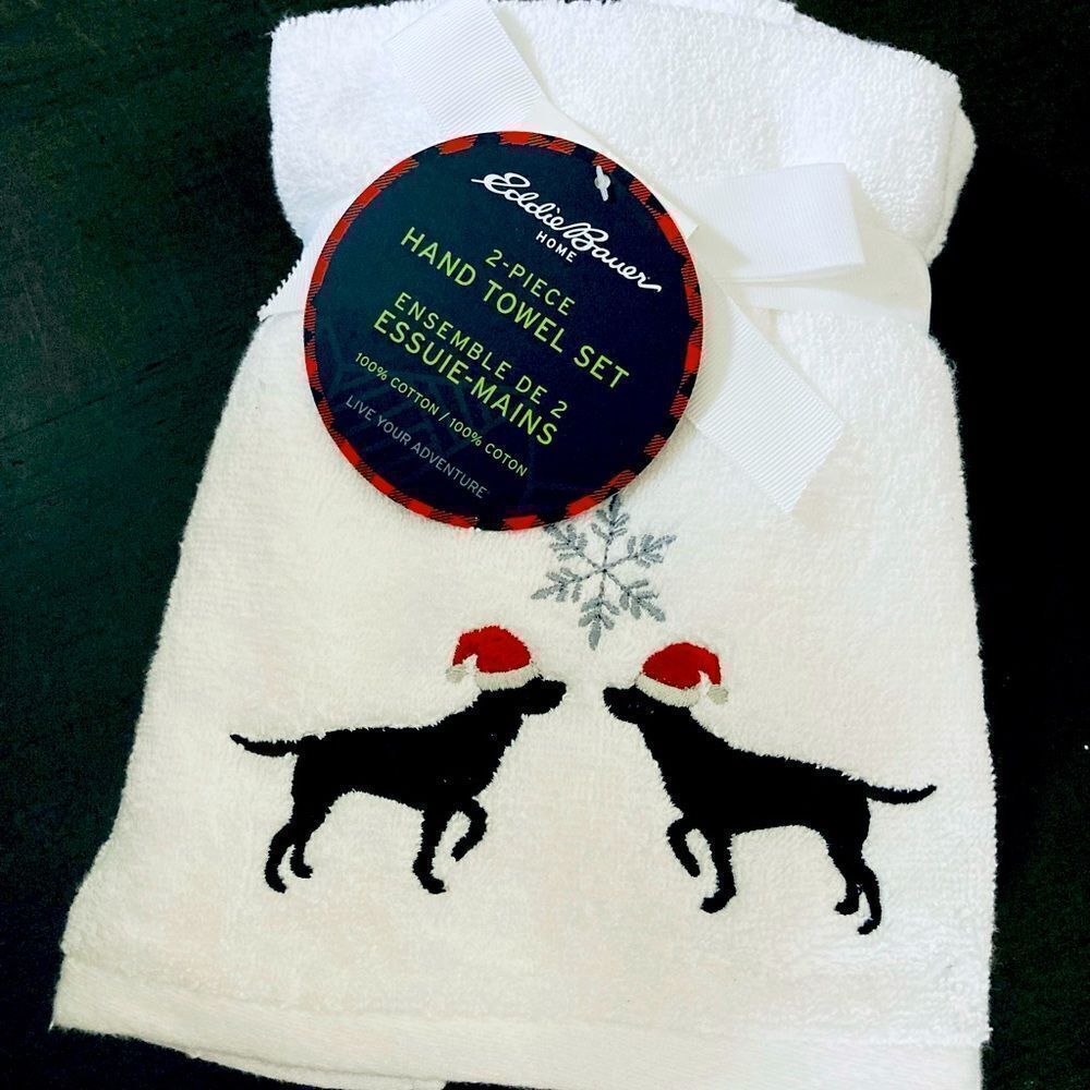 Eddie Bauer Christmas Dogs Embroidered Hand Towels Set